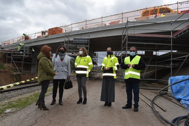 Visita a las obras de reparación de tres pasos sobre el tren en la A-6105.