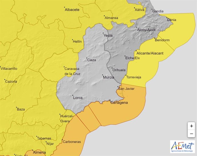 Mapa que muestra los avisos meteorológicos para este martes