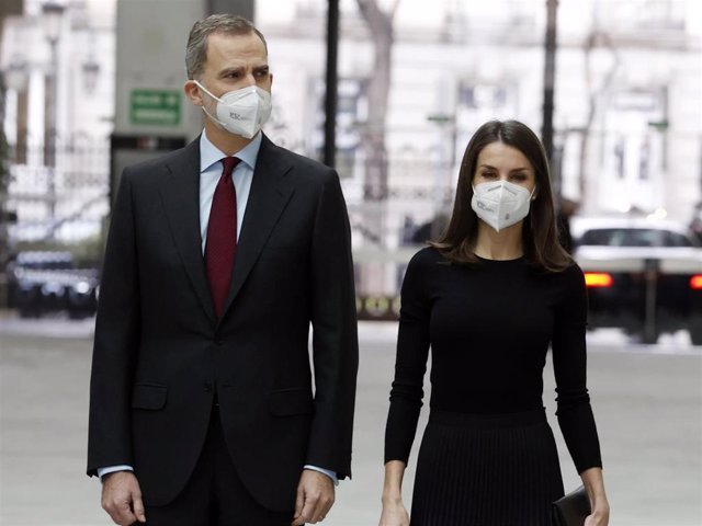 Spanish King Felipe VI and Queen Letizia Ortiz during APM (Madrid Press Association) Journalism awards 2019 / 2020 in Madrid on Tuesday, 09 February 2021.