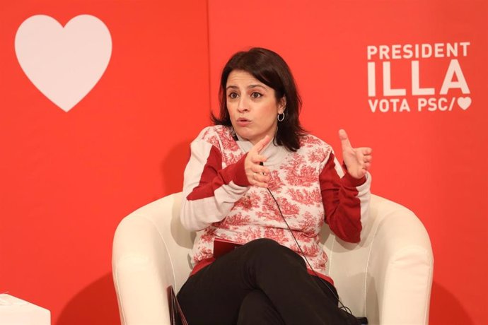 La vicesecretaria general del PSOE y portavoz en el Congreso, Adriana Lastra, en un acto telemático de campaña del PSC para el 14F.