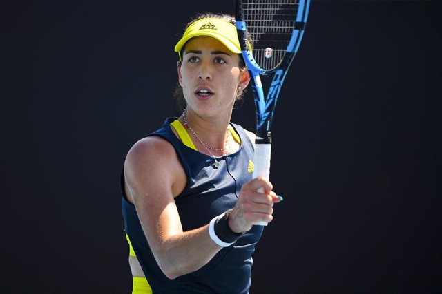 Garbiñe Muguruza celebra su victoria ante Samsonva en el Abierrto de Australia 2021