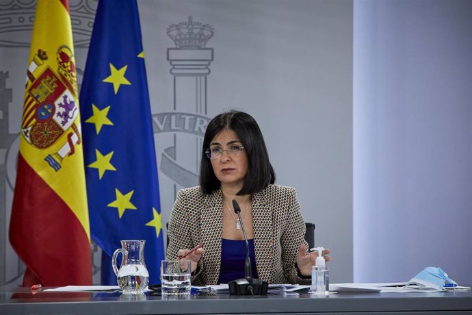 La ministra de Sanidad, Carolina Darias durante una rueda de prensa, tras la reunión del Consejo Interterritorial del Sistema Nacional de Salud, en Madrid (España), a 10 de febrero de 2021.