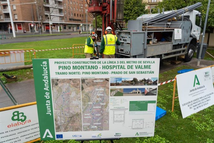 Trabajos de cata del  tramo norte de la línea 3 del metro de Sevilla a 11 de febrero del 2020