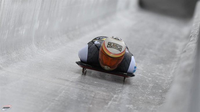 El piloto español de skeleton Ander Mirambell en la prueba de la Copa del Mundo disputada en Saint-Moritz (Suiza) en enero de 2021