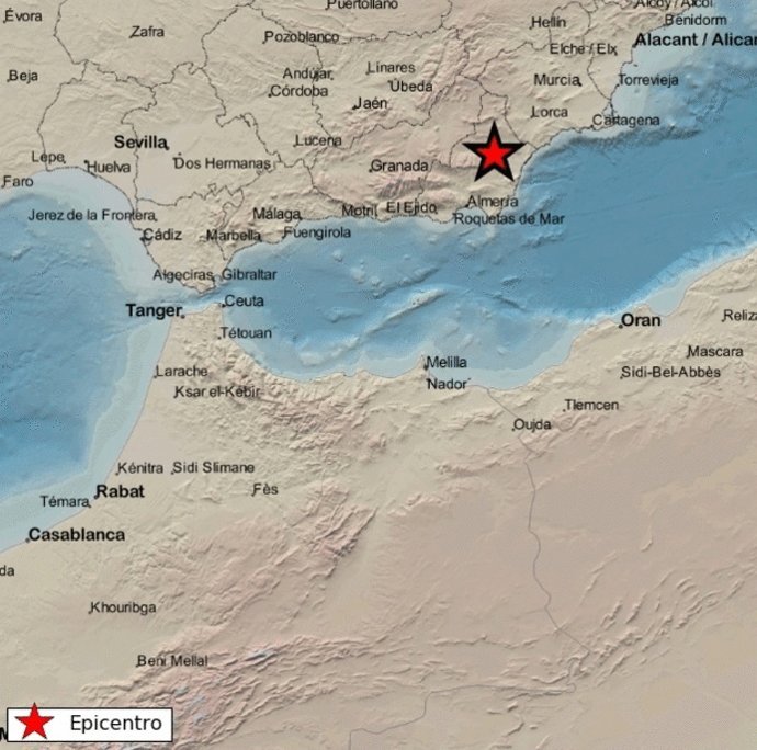 Epicentro del terremoto sentido en Albox (Almería)
