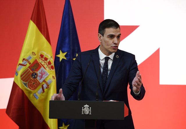 El presidente del Gobierno, Pedro Sánchez, interviene durante la presentación de la Estrategia España Nación Emprendedora en Moncloa, Madrid (España), a 11 de febrero de 2021. 