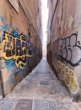 Unas pintadas vandálicas en las paredes de unos edificios de Palma.