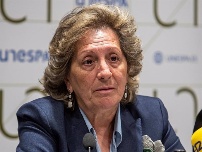 La presidenta de Unespa, Pilar González de Frutos, durante la presentación de resultados del sector asegurador en 2019.