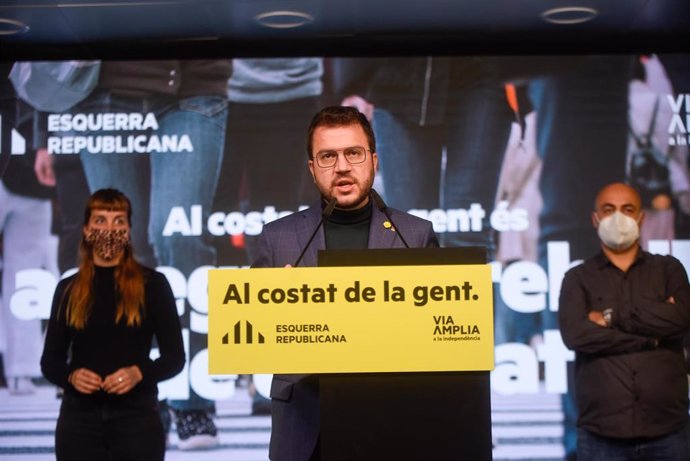El vicepresidente de la Generalitat en funciones y candidato de ERC a la Presidencia, Pere Aragons, en un acto telemático.