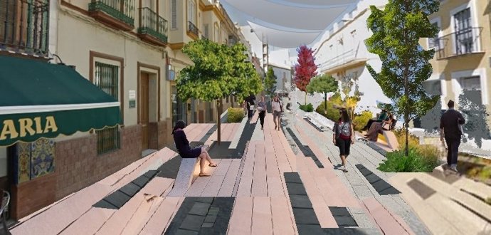 Recreación del proyecto de reforma de la calle La Mina, en Alcalá de Guadaíra.