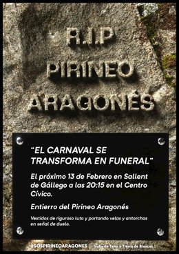 Cartel de la movilización de '#SOSPirineo' que escenificará un funeral el 13 de febrero en Formigal para mostrar la "asfixia" de los valles pirenaicos