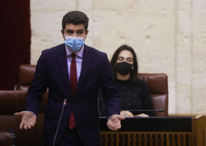 El portavoz parlamentario de Cs, Sergi Romero, en el Pleno del Parlamento de Andalucía.