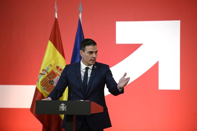 El presidente del Gobierno, Pedro Sánchez, interviene durante la presentación de la Estrategia España Nación Emprendedora en Moncloa