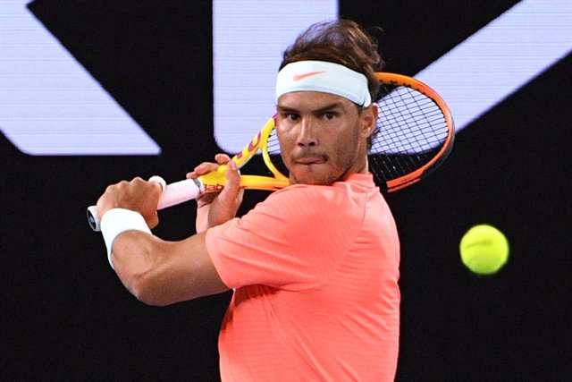 Rafael Nadal the Spain in action during his third Round Men's singles match against Cameron Norrie of the United Kingdom on Day 6 of the Australian Open at Melbourne Park in Melbourne, Saturday, February 13, 2021. (AAP Image/Dean Lewins) NO ARCHIVING, E