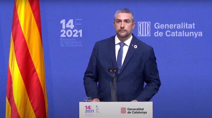 El conseller d'Acció Exterior, Relacions Institucionals i Transparncia, Bernat Solé, en una roda de premsa sobre les eleccions catalanes del 14F