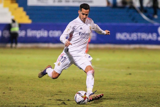 Lucas Vazquez of Real Madrid CF in action during the spanish cup, Copa del Rey football match played between CD Alcoyano and Real Madrid at El Collao stadium on January 20, 2021 in Alcoy, Alicante, Spain.