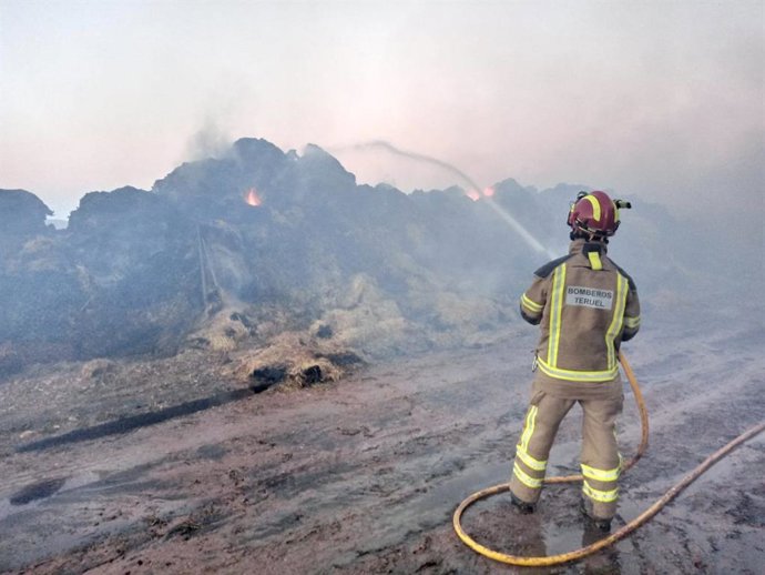 Bomberos de la DPT intervienen en un incendio junto a una nave con ovejas en Ojos Negros.