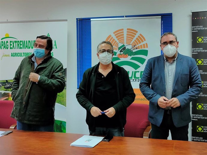 García Blanco, Huertas y Pacheco en una rueda de prensa en defensa del sector del tabaco.