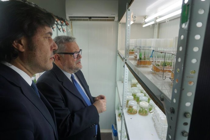 El consejero de Empleo, Investigación y Universidades, Miguel Motas, y Juan José Alarcón