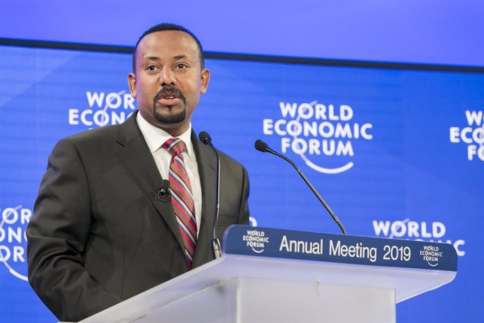 HANDOUT - 23 January 2019, Switzerland, Davos: Abiy Ahmed, Prime Minister of Ethiopia, speaks during the Annual Meeting 2019 of the World Economic Forum. Photo: Benedikt von Loebell/World Economic Forum/dpa -