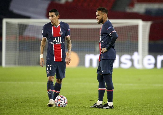 Angel Di Maria, Neymar Jr of PSG during the UEFA Champions League, Group Stage, Group H football match between Paris Saint-Germain (PSG) and Manchester United (Man U) on October 20, 2020 at Parc des Princes stadium in Paris, France