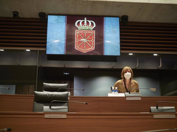 La portavoz de Geroa Bai, Uxue Barkos, durante la Mesa y Junta de portavoces en el Parlamento de Navarra, en Pamplona, Navarra (España), en una imagen de archivo.