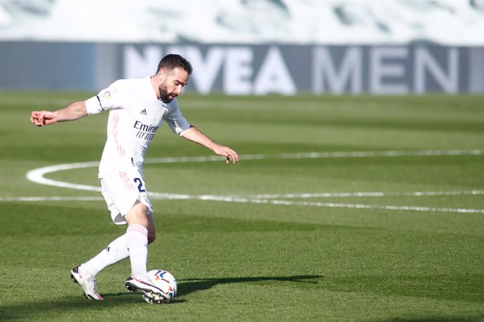 Daniel Carvajal of Real Madrid in action during the spanish league, La Liga, football match played between Real Madrid and Valencia CF at Ciudad Deportiva Real Madrid on february 14, 2021, in Valdebebas, Madrid, Spain.