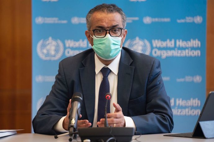 El director general de la Organización Mundial de la Salud (OMS), Tedros Adhanom Ghebreyesus, durante la reunión del Comité de Emergencias de la OMS. En Ginebra (Suiza), a 14 de enero de 2021.