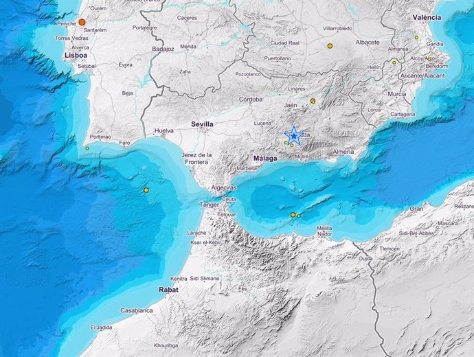 Mapa de terremotos de baja intensidad en Granada