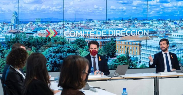 El líder del PP, Pablo Casado, preside la reunión del comité de dirección de su partido. En Madrid, 17 de noviembre de 2020.