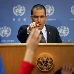 Jorge Arreaza durante una rueda de prensa en la ONU