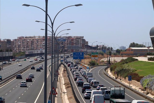 Las carreteras de entrada y salida a Málaga, durante las primeras horas de la operación especial de tráfico "15 de agosto", en la imagen la  Autovía del Mediterráneo. Málaga a 14 de agosto del 2020