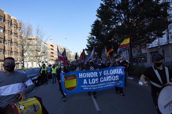 Marcha neonazi en Madrid a 13 de febrero de 2021. Convocada por el colectivo Juventud Patriota