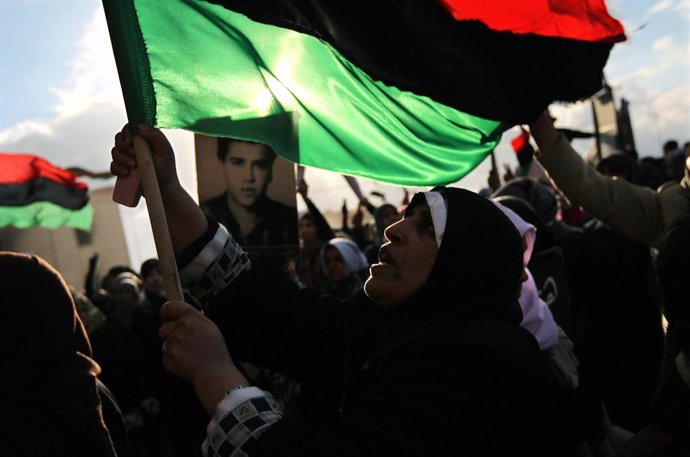 Manifestación en febrero de 2011 contra el entonces líder de Libia, Muamar Gadafi