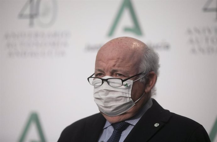 El consejero de Salud y Familias, Jesús Aguirre, en la rueda de prensa posterior a la reunión del Consejo de Gobierno de la Junta de Andalucía. En Sevilla (Andalucía, España), a 16 de febrero de 2021.