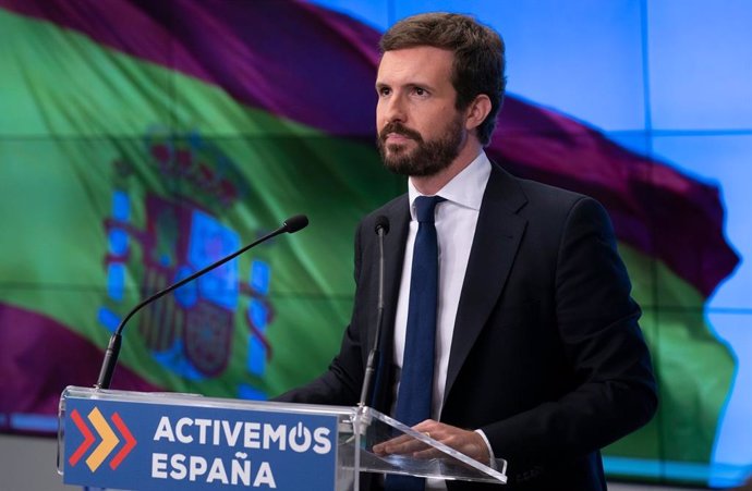 El líder del PP, Pablo Casado, preside la reunión del Comité Ejecutivo del PP que se ha celebrado vía telemática. En Madrid, 3 de noviembre de 2020.