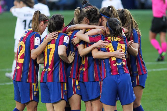 Alexia Putellas Segura of FC Barcelona celebrates a goal during the final round of the spanish women cup, Copa de la Reina, football match played between FC Barcelona and EDF Logrono at La Rosaleda stadium on February 13, 2021, in Malaga, Spain.