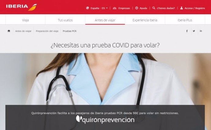 Archivo - El acuerdo entre Iberia y Quironprevención para pruebas Covid suma ya más de 13.000 test