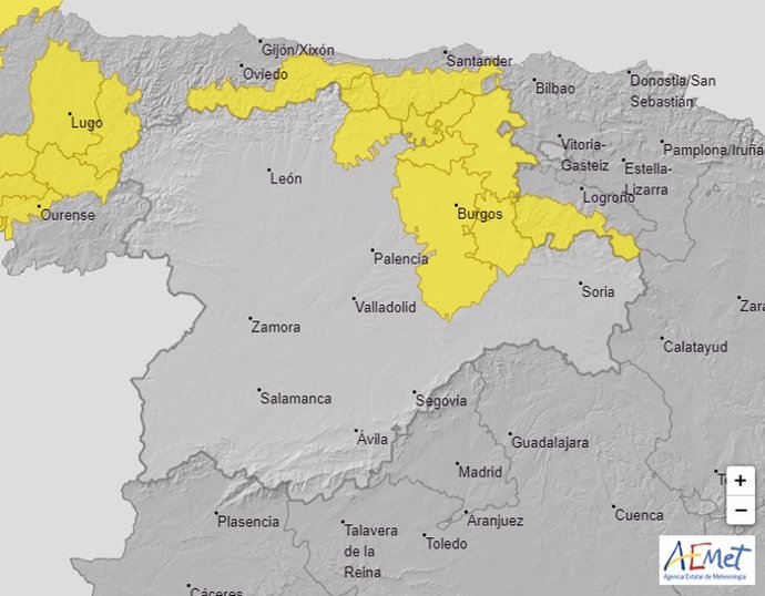 Previsión de fuertes rachas de viento de hasta 80km/h este jueves en Cordillera Cantábrica y en la provincia de Burgos