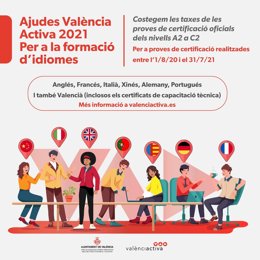 Cartel de ayudas de Valncia Activa para la formación en idiomas