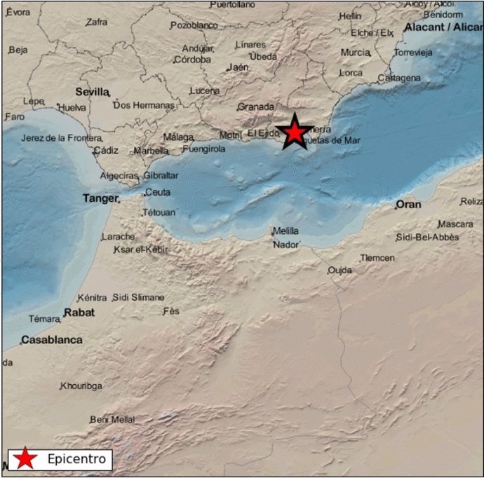 Epicentro del terremoto de magnitud 2,1 sentido en Almería