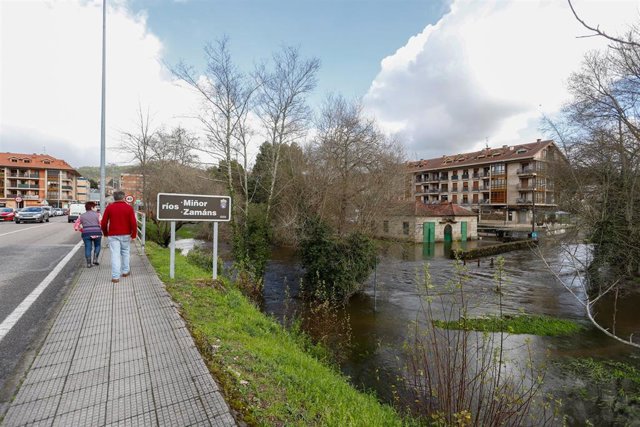Inundación fruto de la crecida del Río Miñor a su paso por Gondomar, Pontevedra, Galicia (España), a 18 de febrero de 2021