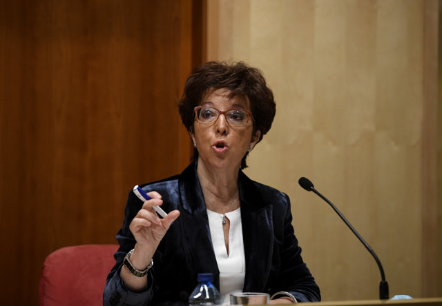 La directora general de Salud Pública, Elena Andradas, interviene durante una rueda de prensa convocada ante los medios