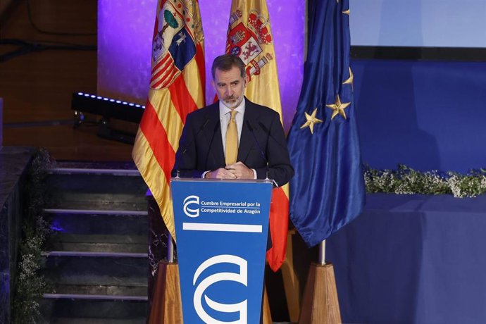 Su Majestad el Rey, Felipe VI, durante la clausura de la V Cumbre Emprsarial de Aragón.