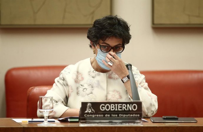 La ministra de Asuntos Exteriores, Arancha González Laya, durante una Comisión de Asuntos Exteriores en el Congreso de los Diputados, en Madrid, (España), a 18 de febrero de 2021. La ministra utilizará la sesión para presentar la Estrategia de Acción Ex