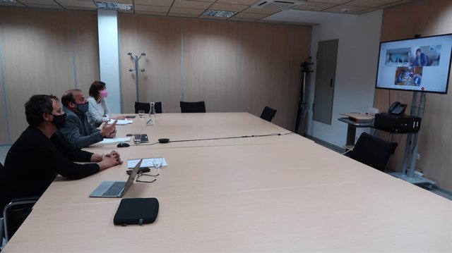 El conseller de Medio Ambiente y Territorio del Govern balear, Miquel Mir, durante una reunión telemática con el consejero canario de Transición Ecológica, Lucha contra el cambio climático y Planificación territorial, José Antonio Valbuena.