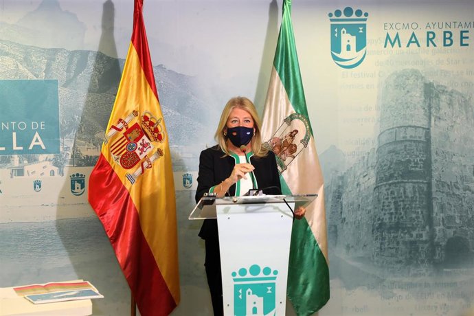 El alcaldesa de Marbella, Ángeles Muñoz, en una rueda de prensa telemática