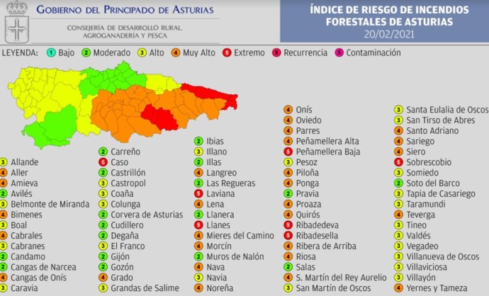 Nivel de riesgo de incendios forestales