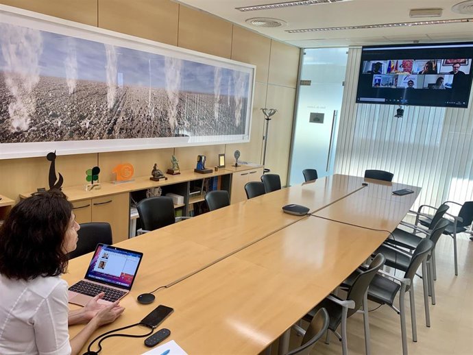 La consejera Cristina Sánchez, en la reunión de trabajo mantenida con los responsables de los Destinos Turísticos Inteligentes de Valencia y Andalucía