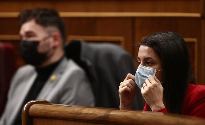 La líder de Ciudadanos, Inés Arrimadas, durante una sesión de Control al Gobierno celebrada en el Congreso